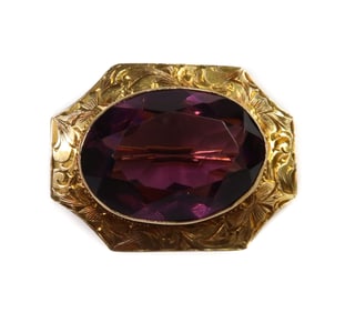 14k Yellow Gold and Amethyst Pin Brooch