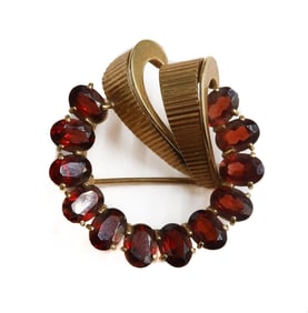 14k Yellow Gold and Brown Orange Tourmaline Pin Brooch