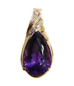 14k Yellow Gold Amethyst and Diamond Necklace Pendant