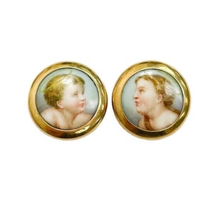 18k Gold Hand Painted Porcelain Cufflinks.