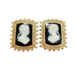 14k Gold and Onyx Cameo Cufflinks