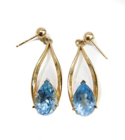 14k Yellow Gold and Blue Topaz Drop Earrings