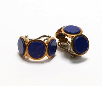 Italian 18k Yellow Gold and Lapis Lazuli Clip Earrings