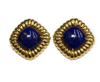 18k Yellow Gold and Lapis Lazuli Clip Earrings