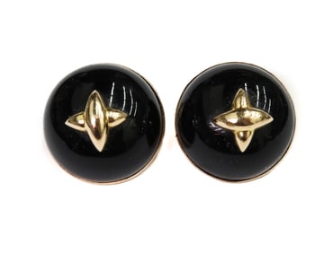 Kai-Yin 14k Yellow Gold and Onyx Circular Clip Earrings