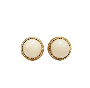 14k Yellow Gold and Round White Coral Twist Back Earrings
