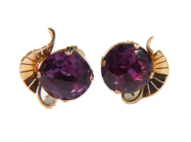 14k Yellow Gold and Purple Sapphire Earrings