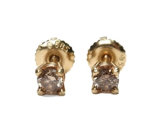 14k Yellow Gold Brown Diamond Stud Earrings