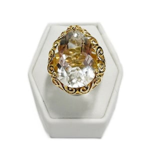 14k Yellow Gold Pear Shaped Cubic Zirconia Ring, Size 8