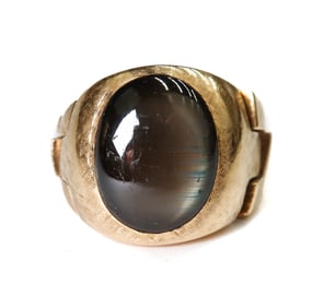 14k Yellow Gold Cabochon Labradorite Chain Link Ring, Size 8