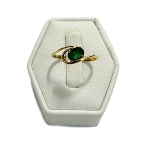 10k Yellow Gold and Oval  Cut Emerald Ring, Size 5