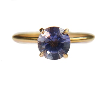 14k Yellow Gold and Tanzanite Solitare Ring, Size 7