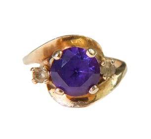 14k Yellow Gold Purple Sapphire and Quartz Ring, Size 5