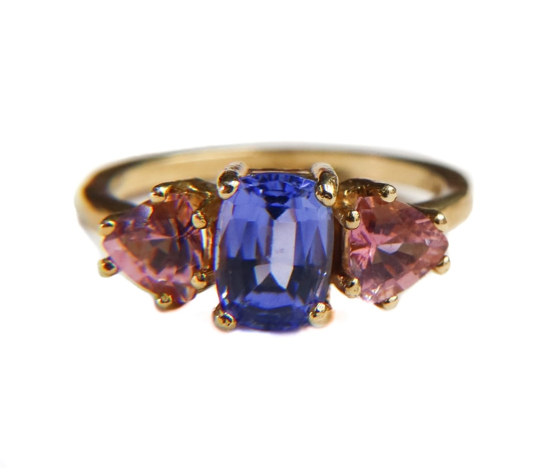 14k Yellow Gold Tanzanite and Pink Tourmaline Ring, Size 6.5 (1 of 7)