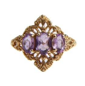 10k  Yellow Gold and Amethyst Ring, Size 10