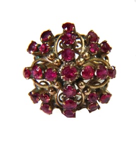 14k Yellow Gold and Pink Topaz Cluster Ring, Size 5