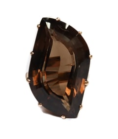 14k Yellow Gold and Smokey Quartz Ring, Size 7.5