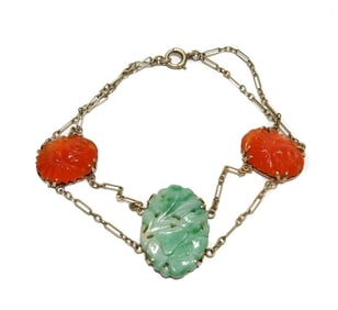 14k Yellow Gold Carnelian and Jade Bracelet