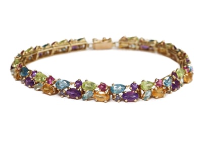 14k Yellow Gold and Multi-Gem Tennis Bracelet