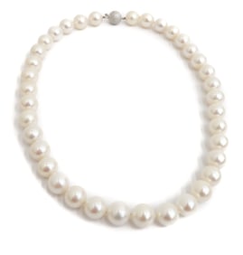 14k White Gold and Cultured Pear Graduatedl Necklace