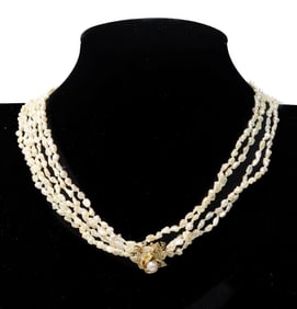 14k Yellow Gold Freshwater Pearl and and Cultured Pearl 5 Strand Necklace