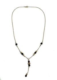 14k Yelow Gold Germet and Seed Pearl Necklace