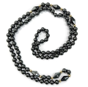 14k Yellow Gold 6.7mm Hemetite Single Strand Necklace