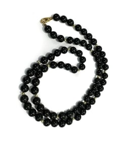 Gold Single Strand Black Onyx Necklace 8.2mm