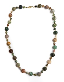 14k Yellow Gold and Jaspar Beaded Necklace