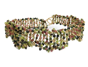 14k Yellow Gold and Multi-Color Tourmaline Choker Necklace