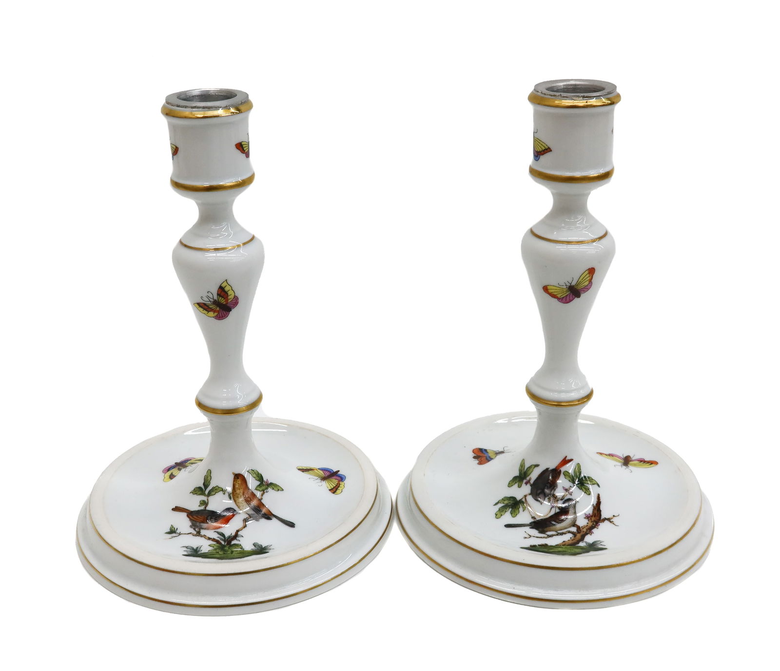Pair Herend Hungary Rothschild Porcelain Candelabras Hand Painted Birds and Insects (1 of 9)