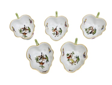 5 Herend Hungary Rothschild Birds 4 inch Porcelain Leaf Dishes