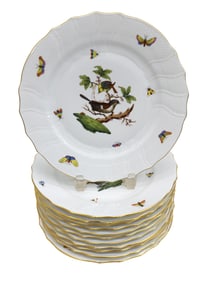 12 Herend Hungary Rothschild Birds hand Painted Bird Dinner Plates