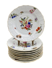 8 Herend Hungary Fruits and Flowers Hand Painted Porcelain Bread Plates