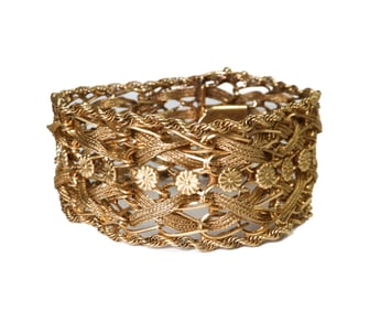 14k Yellow Gold Woven Floral Link Chain Bracelet