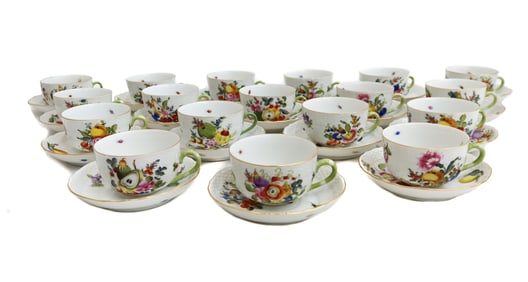 18 Herend Hungary Fruits and Flowers Porcelain Cup and Saucers