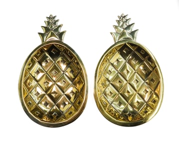 Tiffany & Co. Makers Gilt Sterling Silver Pineapple Nut Dishes #23353, circa 1870