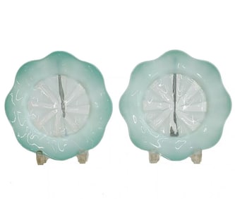 Pair LCT Tiffany Favrile Art Glass Pastel Plates Blue circa 1900