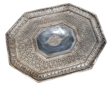 Persian Pierced Filigree Silver Pierced Footed Tray