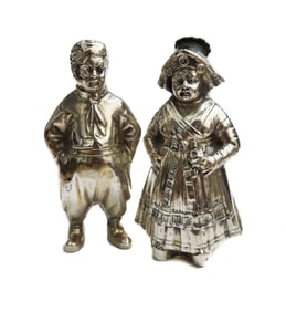 Pair 800 Germany Silver Salt and Pepper Shakers. Miniature Figurals.  c1900