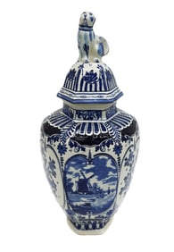 Boch Royal Sphinx Delft Hand Painted Porcelain Windmill Urn Foo Dog Finial 20th Century