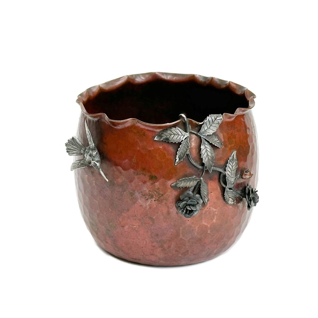 Gorham Mixed Metals Copper Bowl Silver Roses & Bird c 1880 (1 of 8)