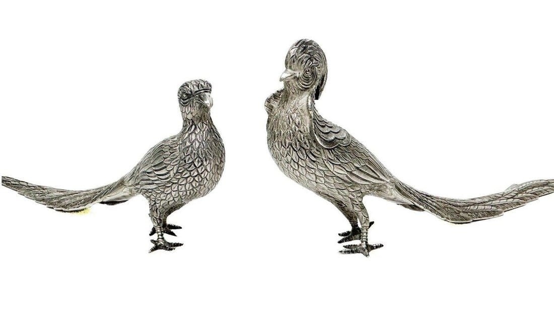 Pair LG Mexico Solid Sterling Silver Figural Pheasants Birds c. 1970 (1 of 7)