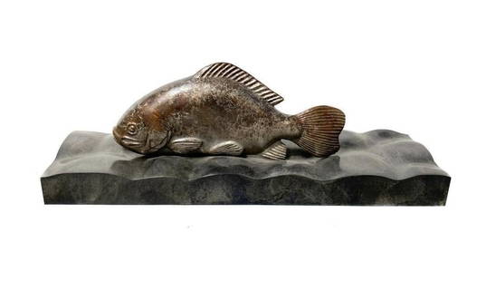 Steve Kestrel (American 20th C) Patinated Bronze Waverly Koi Fish Sculpture: Steve Kestrel (American 20th C) patinated bronze Waverly Koi Fish sculpture. The sculpture depicts a hand carved fish swimming through the waves. Artist signed "S. Kestrel" towards the base and limite