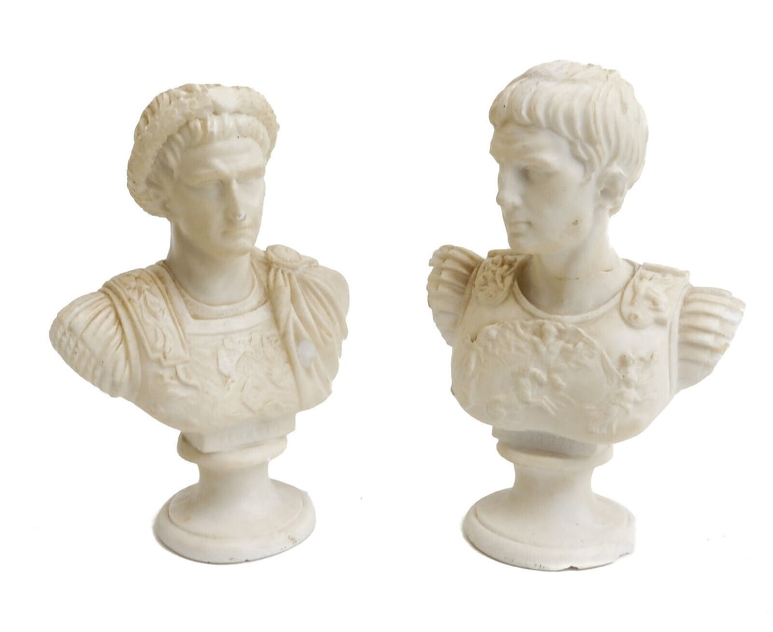 Pair Italian Carved Stone Miniature Busts Tiberius and Augustus 1st Half 20th C (1 of 15)
