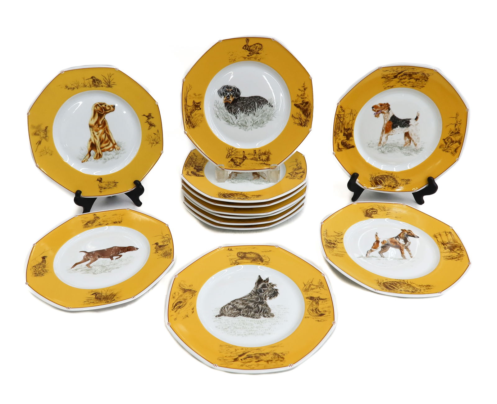 12 Hermes Paris Chiens Courants and Chiens d'Arret Porcelain Dessert Plates (1 of 13)
