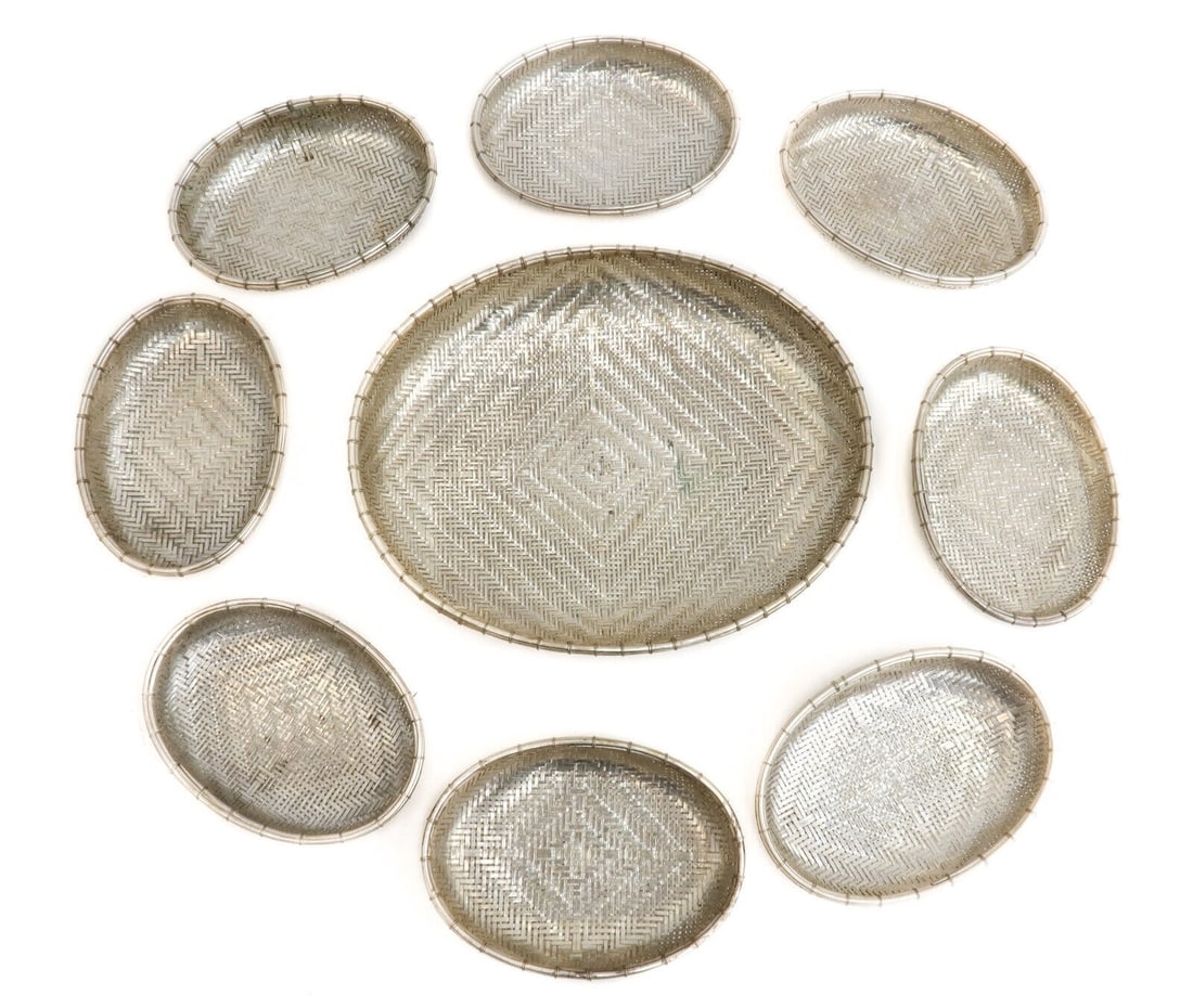 East Asian Silver Woven Fruit and Berry Baskets for 8 circa 1940 (1 of 6)