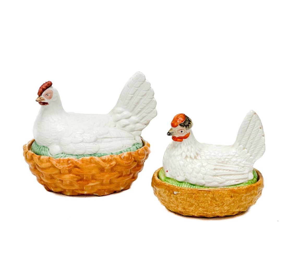 2pc Staffordshire Hand Painted Porcelain Hen on Nests (1 of 5)