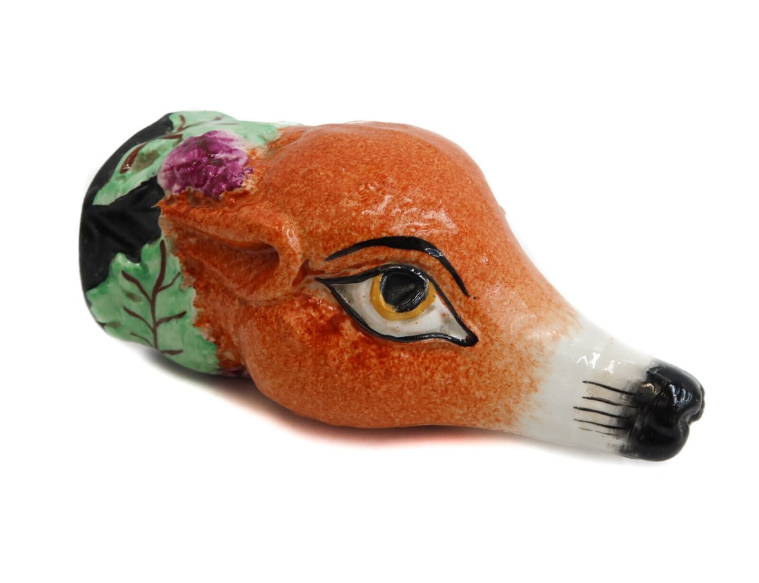 English Staffordshire Porcelain Stirrup Cup of a Fox, 19th Century (1 of 6)