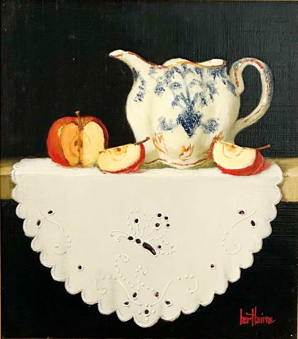 Bert Beirne Still Life Painting Oil on Panel Osborne Creamer & Apples Signed (1 of 5)